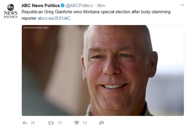 Media: "Republican Greg Gianforte wins Montana special election after ...