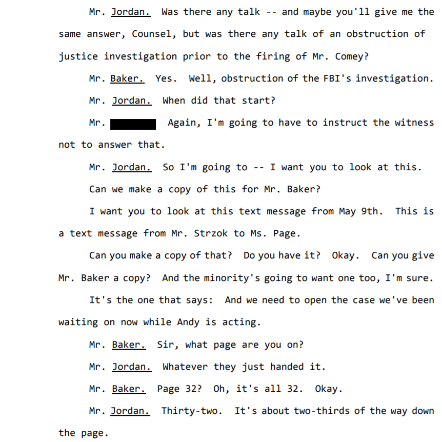 Redacted Transcript Baker Transcript Highlights Additional Evidence Behind Strzok/Page ...