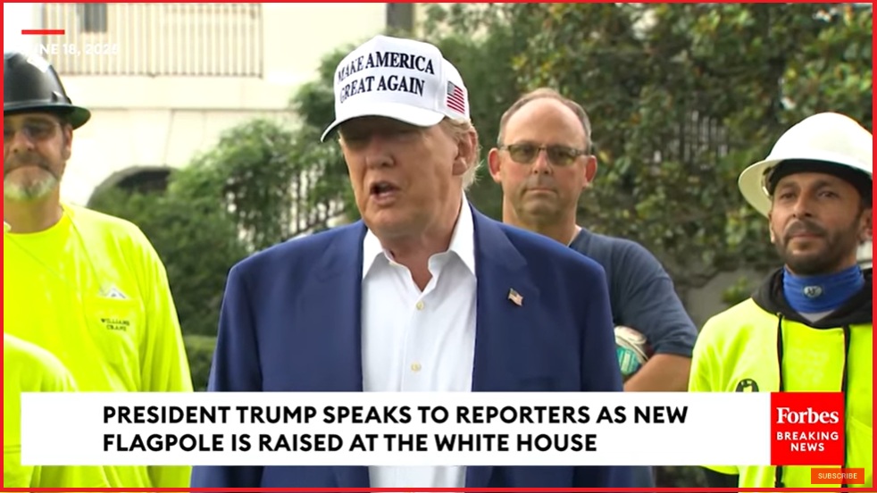 NextImg:President Trump Speaks to Media as New Flagpoles are Raised - The Last Refuge
