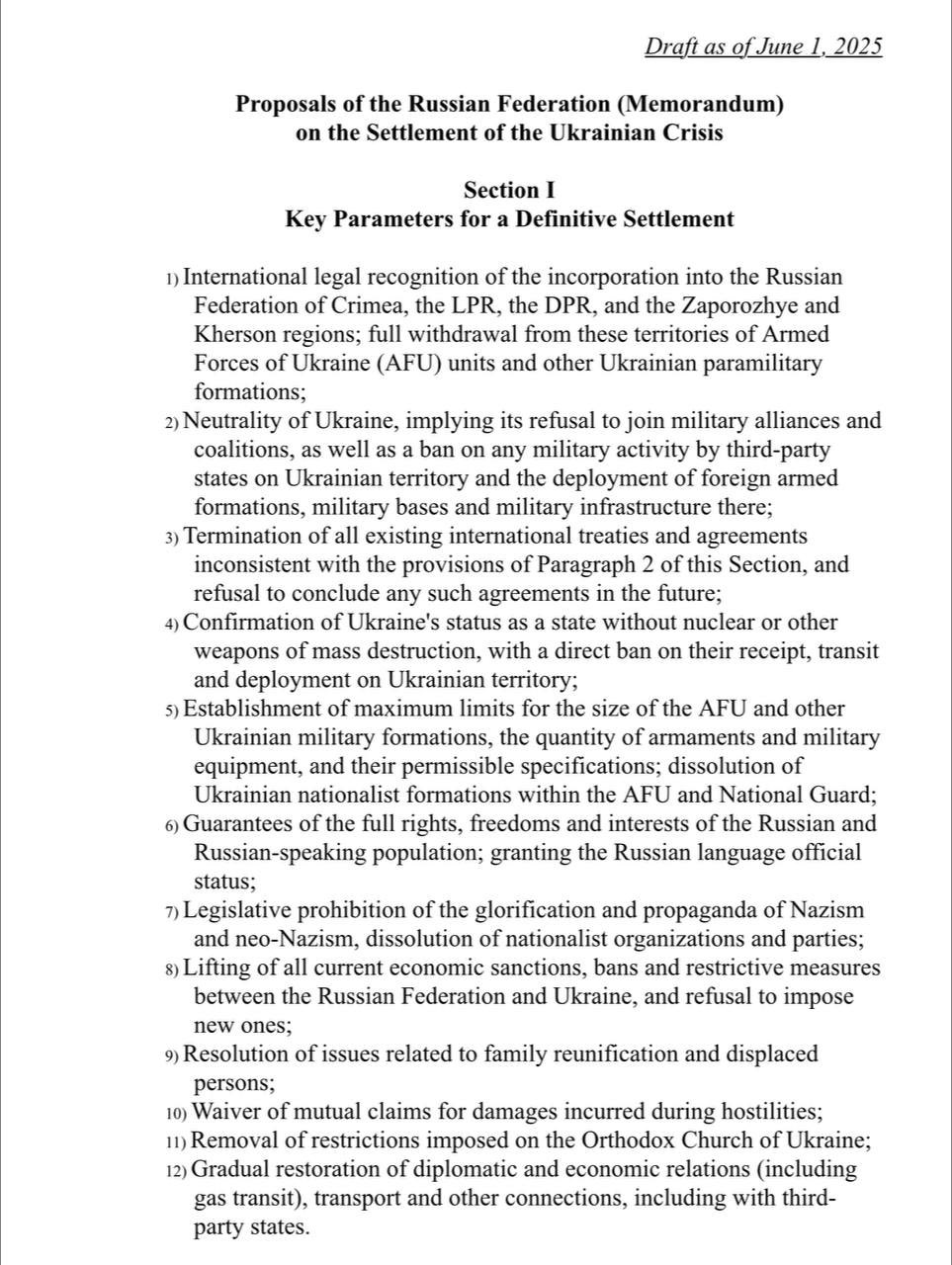NextImg:Russia Presents Ukraine with "Term Sheets" for Cessation of Hostilities and Ceasefire - Part Two: #8 and #9 are Funny - The Last Refuge