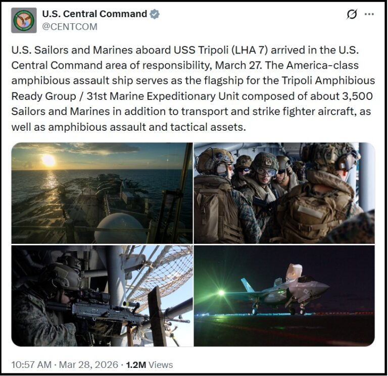 CENTCOM Announces 3,500 Marines Arrive in Ready Position - The Last Refuge